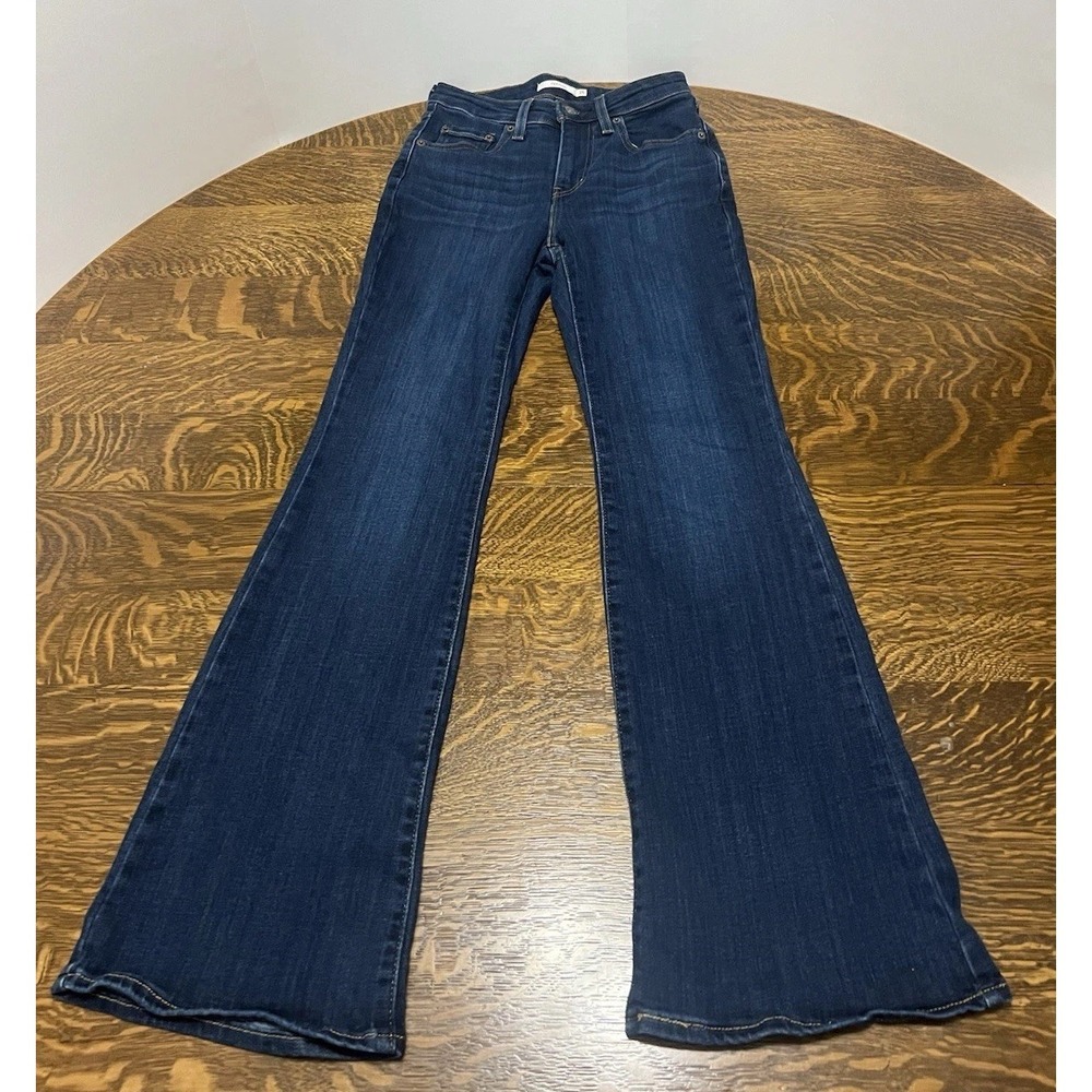 Levis 726 High Rise Flare Jeans Womens 28 Blue Dark Wash Stretch Denim Pants